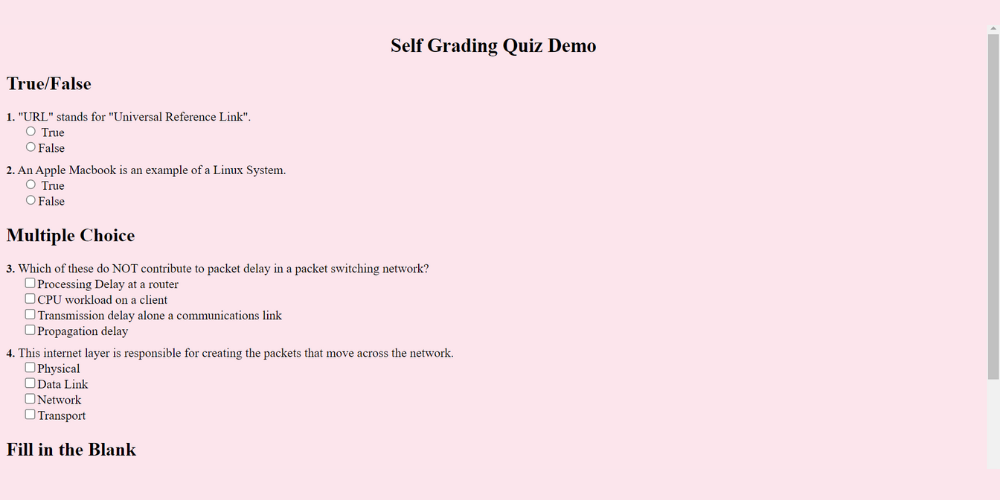 Self Grading Quiz Demo Title Card